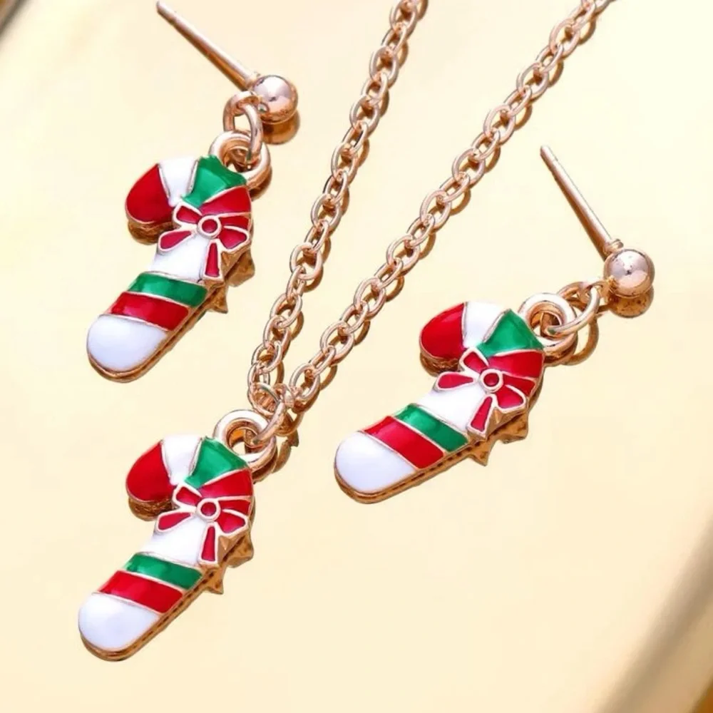 Christmas Candy Cane Jewelry Set – Holiday Necklace & Earrings